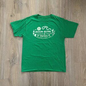Moon Glyph "Cassette & Records" Green Graphic T-Shirt